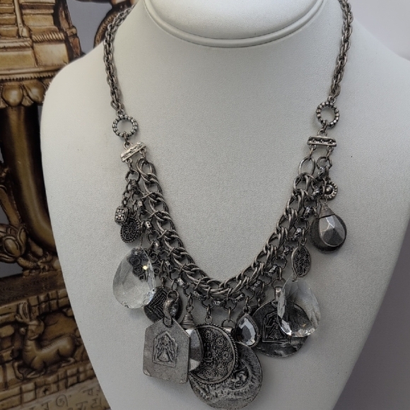 Chico's Silver Statement Necklace with Chunky Chain and Pendants - Picture 1 of 5